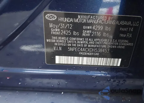 2013 Hyundai Sonata Limited z USA, uszkodzony, nr VIN 5NPEC4ACXDH538453